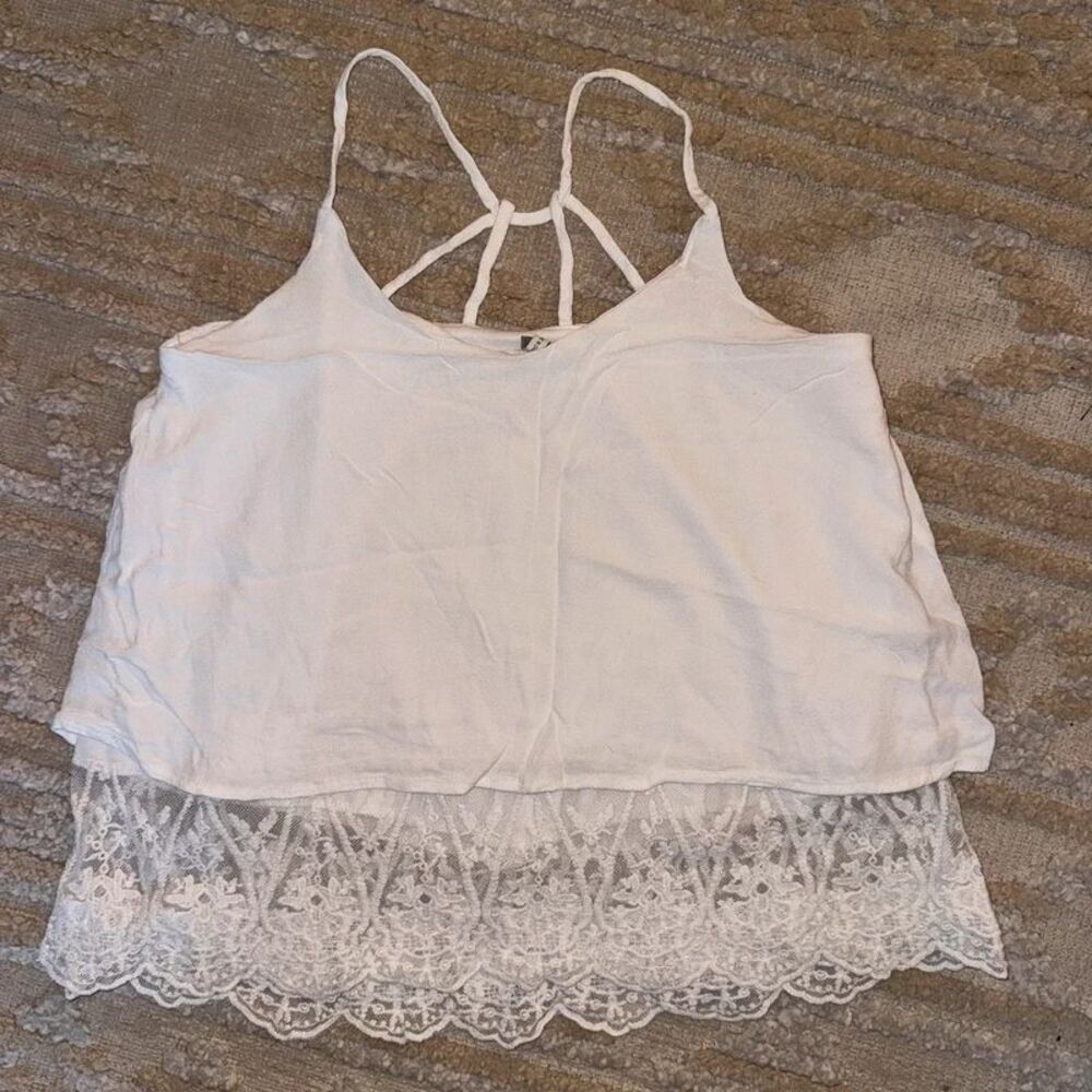 Paper Crane White Lace Trim Cami Tank Top Size M Strappy Back Boho Cottagecore